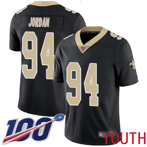 New Orleans Saints Limited Black Youth Cameron Jordan Home Jersey NFL Football #94 100th Season Vapor Untouchable Jersey->youth nfl jersey->Youth Jersey